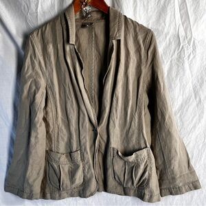 J Jill Silk Linen Jacket Women M Medium Petite One Button Lightweight Shirt Coat